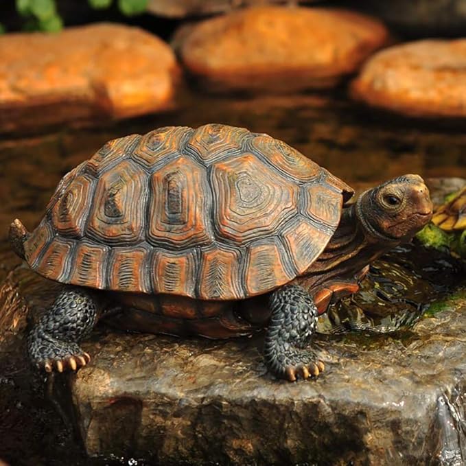 Danmu 1Pc of Polyresin Tortoise Statue 12 9/10" x 9 2/5" x 5 1/2" | Lifelike,Realistic,Vivid Color,Hand-Painted,Weather-Resistant,Great Details,Garden Statues,Outdoor Statues,Yard Statues