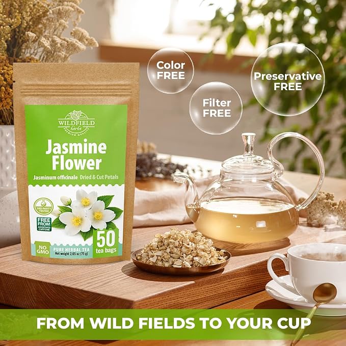 50 Bags Jasmine Flower Herbal Tea (Jasminum Officinale) - 50 Count 1.5g Bags Dried Jasmine Herb Té De Jazmín