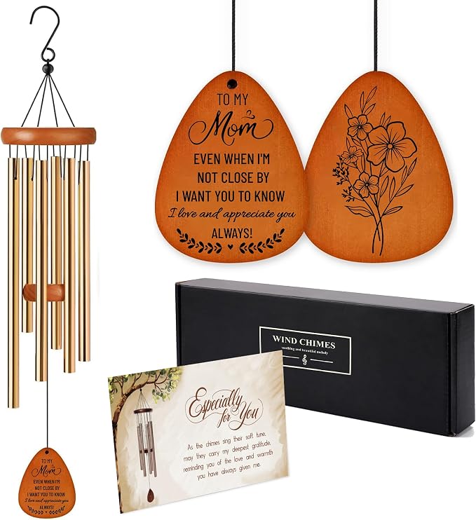 Mom Wind Chime for Mothers Day Garden Gifts - Long Distance Gifts for Mom - Mom Birthday Gifts from Daughter, Son - Patio, Garden Decor - Large Wooden Wind Chimes for Outside Indoor Outdoor 37 Inches