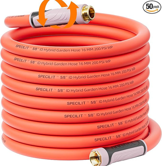 SPECILITE Garden Hose 50 ft x 5/8" Heavy Duty Premium Flexible Water Hose, with 360° Rotating Grip, No Kink, Leakproof, Lightweight, Burst 600 psi Hybrid Rubber Hoses for Reel, Outdoor, Yard