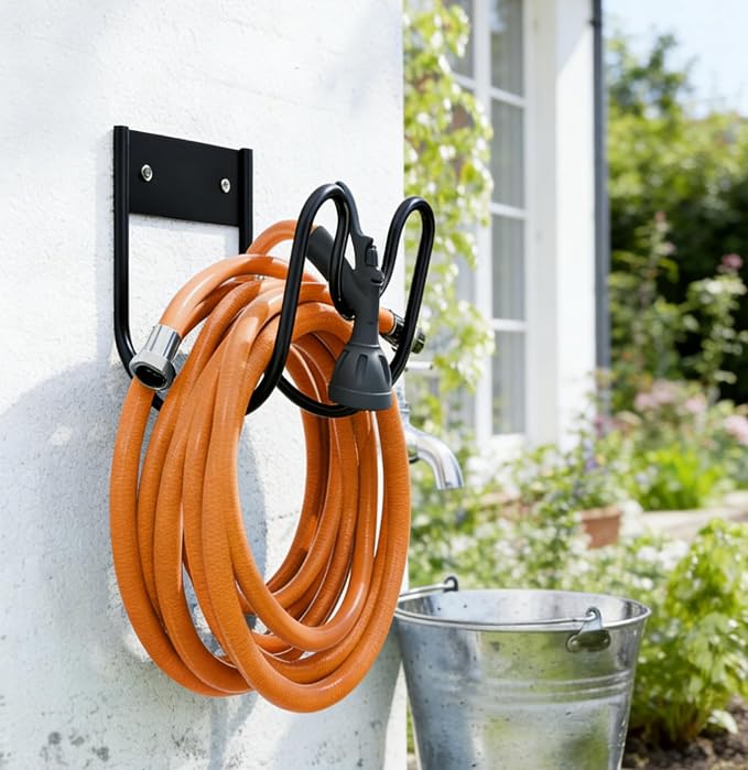 2 Pack Heavy Duty Garden Hose Holder Wall Mount, Metal Water Hose Hanger, Durable Hose Storage Organizer for Outside Yard, Lawn, Patio, Garage, Fits Most Garden Hoses