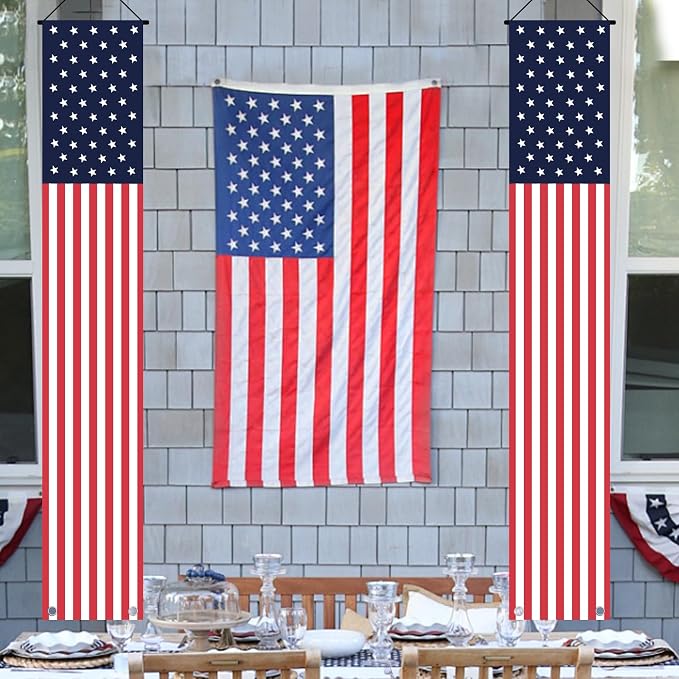 4th of July Decorations Hanging Porch Sign Banners Patriotic Decorations for Patriotic Events Memorial Day Flag Independence Veterans Labor Armed Forces Decor Hanging Banner Red White Blue Decorations