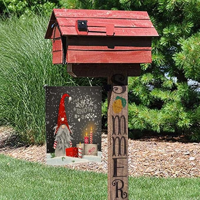 EMMTEEY Let It Snow Garden Flag Cute Gnome Let It Snow Burlap Garden Flags 12.5X18 Small Yard Flags Double Sided Winter Garden Flag Garden Flags for Outside for Winter Christmas Decoration