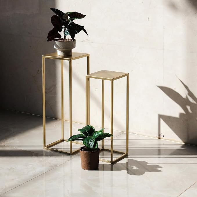Pack of 2 Pre-Assembled Gold Plant Stand Indoor, Upgraded 0.6" Stable Steel Frame Metal Pedestal, Flower Stands Drink Table for Wedding Centerpieces, Living Room, Party, Patio Garden (Gold)
