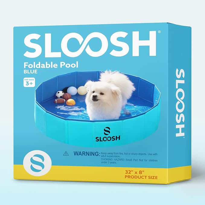 Sloosh Foldable Dog Kiddie Pool - Portable Hard Plastic Doggie Swimming Pool, Anti-Slip Collapsible Pets Bath Tub Suitable for Kids Indoor Outdoor Backyard Use (Blue, 32" x 8")