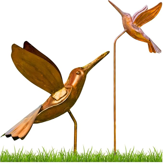 Flamed Copper Hummingbird Garden Ornament
