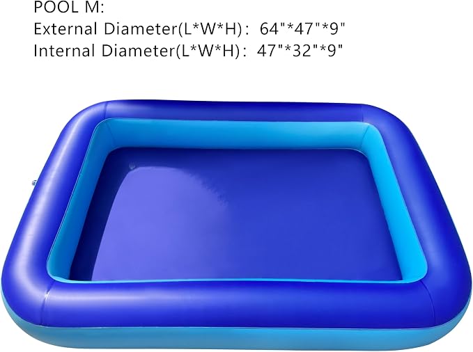Inflatable Splash Pool for Kids, Plastic Wading Pools Outdoor, Large Sensory Sand & Water Play Pit for Toddlers, Kiddie Small Swimming Pool with Air Pump, Sand Box Backyard (77"*53"*9"-L)