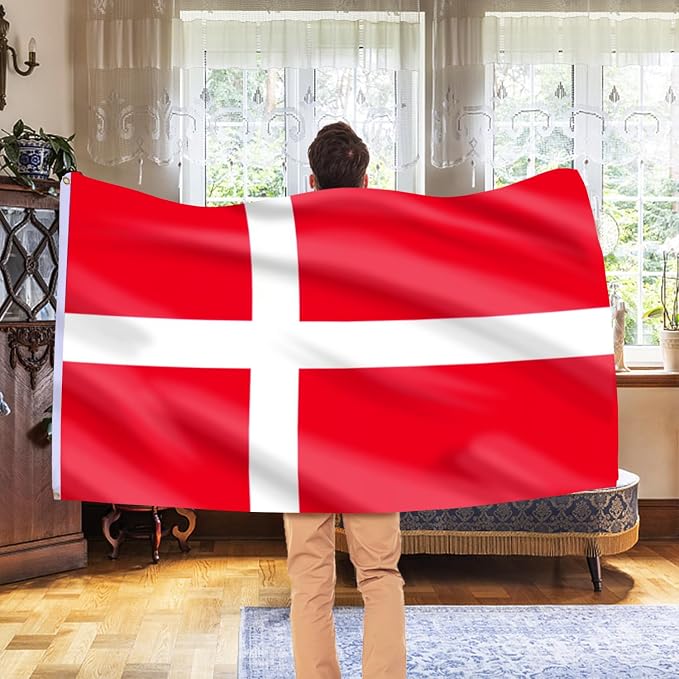 AhfuLife 2 Pcs Denmark Flag 3x5 Ft, Large Denmark National Flags for Outside - Double Side with Brass Eyelets for World Cup Olympic Party Decorations, Bar Garden Street Decoration Indoor Outdoor