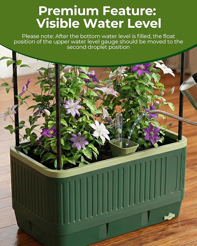 Raised Garden Bed Planter Box with Trellis, Self Watering Tomato Planters for Climbing Plants, Tomato Cage Trellis for Vegetables & Vine Flowers Indoor Outdoor Patio (Dark Green, 51.2In(2PCS))