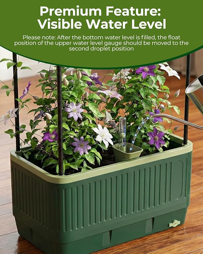 Raised Garden Bed Planter Box with Trellis, Self Watering Tomato Planters for Climbing Plants, Tomato Cage Trellis for Vegetables & Vine Flowers Indoor Outdoor Patio