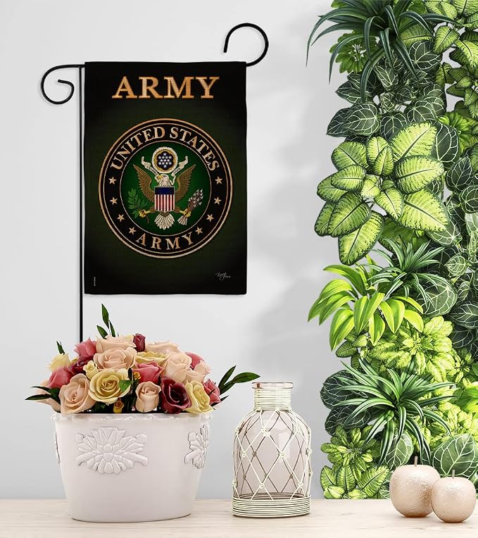 Army Burlap Garden Flag - Set Wall Holder Armed Forces Rangers United State American Military Veteran Retire Official - House Decoration Banner Small Yard Gift Double-Sided Made in USA 13 X 18.5