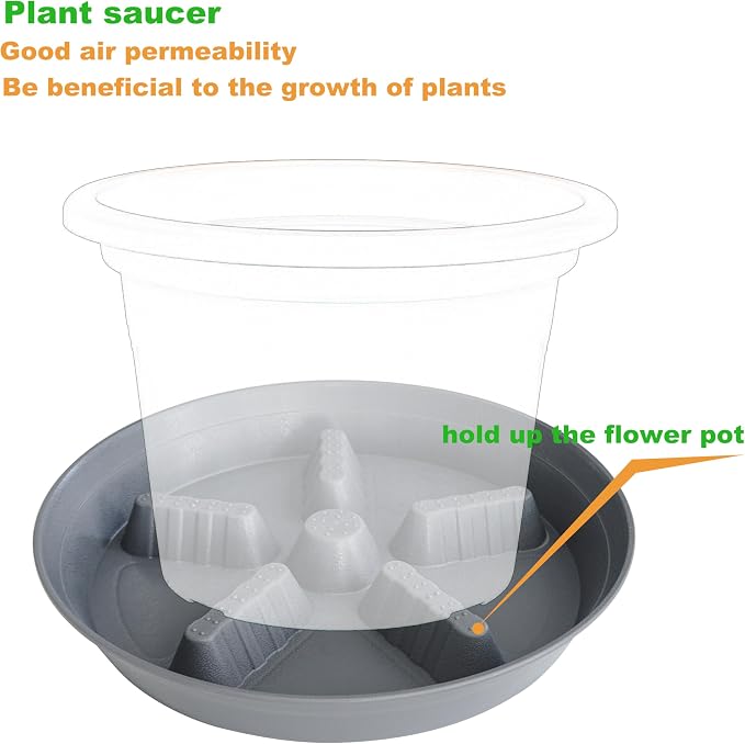 4 Pack Plant Saucer 14 inch, Plastic Plant Saucers for Indoors, Raised Middle Plant Trays for Pots, Water Tray for Plants, Plant Stand Water Catcher Tray, Pot Saucers for Plants