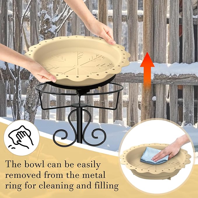 Heated Bird Baths for Outdoors, 100W Heated Birdbath Bowl for Outdoors for Winter with 5-Prong Metal Base Thermostat Control, Heated Bird Bath for Outside Winter Garden Patio Yard Lawn (Yellow)