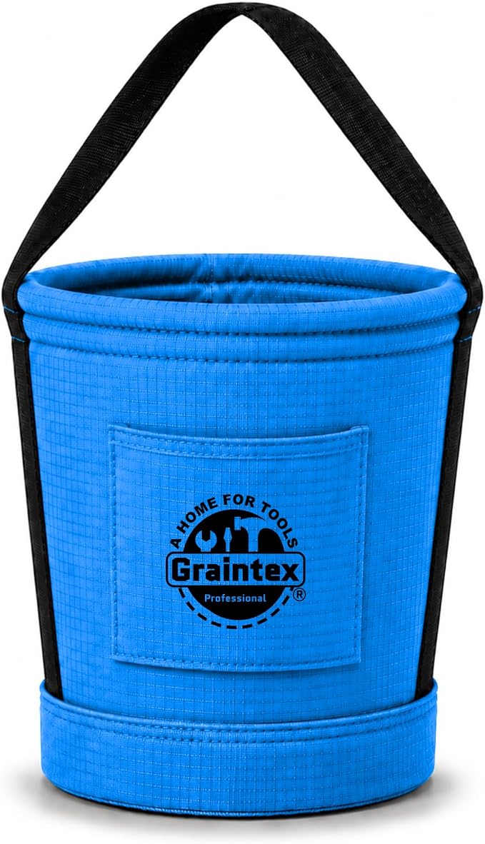 Graintex Tapered Canvas Bucket 12"x10"x15", Utility Tool Bucket One Inside Pocket, Reinforced Base & Carry Handle, Ripstop Canvas - Royal Blue