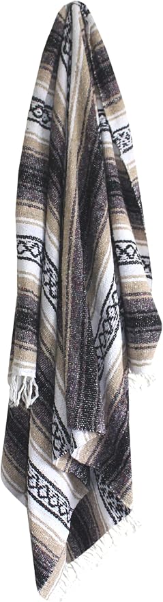Del Mex Classic Mexican Blanket, Large Authentic Woven Falsa Throw (70"x50"), Artisan Southwest Décor for Beach, Yoga, Outdoors (Tan)