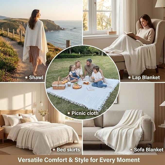 White Picnic Blanket, Extra Large Soft Cotton Gauze Picnic Rug 71"x71", Lightweight Breathable Blanket, Machine Washable for Beach, Camping, Park, Couples (Canyon Hues - No Straps)
