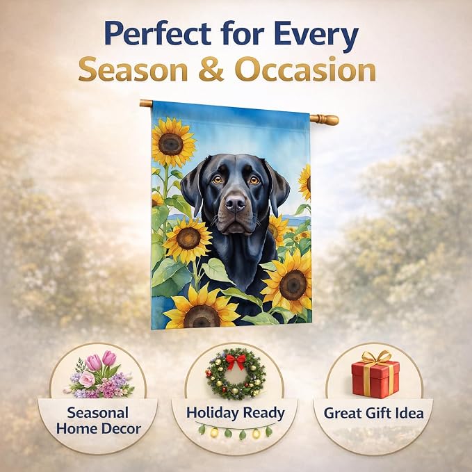 Caroline's Treasures DAC6109CHF Labrador Retriever in Sunflowers House Flag Large Porch Sleeve Pole Decorative Outside Yard Banner Artwork Wall Hanging, Polyester, House Size, Multicolor