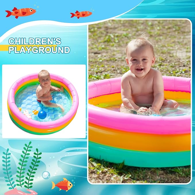 Jerify 10 Pack Kiddie Pools Bulk for Toddler 34x10 Inch Inflatable Kids Swimming Pool Round 3 Rings Small Baby Infant Blow up Padding Ball Pond for Outdoor Garden Backyard Water Game Play Center