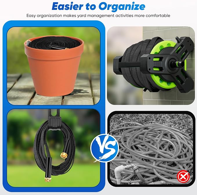 CXEZSIK Garden Hose 100ft Lightweight, Non-Expanding, Leak-Proof Metal Connector, No-Knot No-Tangle, Easy to Store and Carry, Wear-Resistant, 3/4GHT Flexible Water Hose for Yard, Outdoor (Black)
