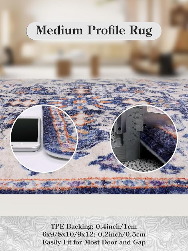Lahome Reine 2x6 Blue Washable Hallway Runner Rug, Bohemian Floral Medallion Kitchen Carpet Runner, Soft Non Skid Floor Runners for Bathroom Bedroom Vanity Office Sunroom