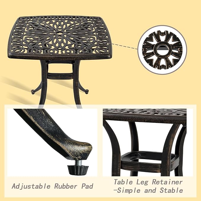 Outdoor 21" Cast Aluminum Square Side Table Set of 2 End Table for Patio, Backyard, Pool, Indoor Companion, Easy Maintenance and Weather Resistant, Bronze (Bronze)