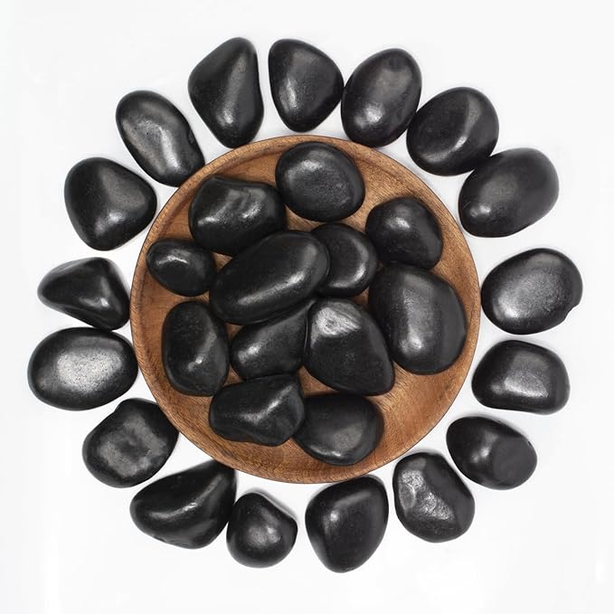 40 Lbs Black River Rocks - Large Polished Black Pebbles for Plants & Garden Decorative Stones，1-2" Polished Pebbles for Landscaping, Fish Tanks, Flower Pots, Water Fountains