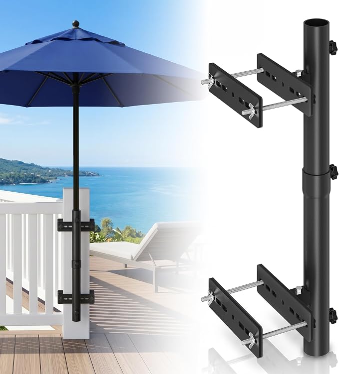 Heavy Duty Deck Umbrella Mount,Adjustable Patio Umbrella Holder for Deck Railing,Space Saver Patio Umbrella Clamp,Deck Umbrella Base and Stand for Outdoor Courtyard, Balcony, Boats