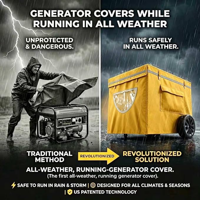 Generator Covers While Running, Generator Covers Heavy-Duty Waterproof, 32X24X24 inches, Top Can Be Opened for Refueling, for 3000W-10000W Frame Type Generators, Yellow
