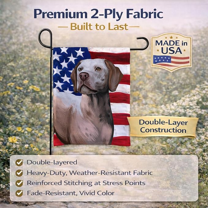 Caroline's Treasures CK6458GF Braque du Bourbonnais American Flag Garden Flag Mailbox Flag Decorative Yard Flag Banner Outside Patio Artwork Yard Flower Beds, Garden Size, Multicolor