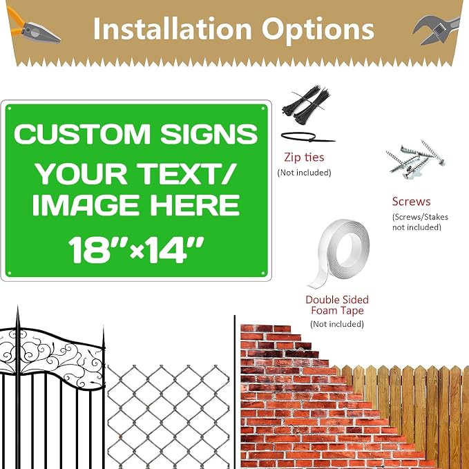 Personalized Aluminum Weatherproof Metal Signs - Custom Text & Picture, Multiple Sizes, Hazard, Garden, Custom Door, Business Signs