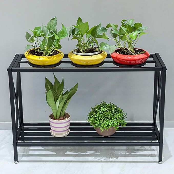2-Tier Iron Pot Shelves, Plant Stand, Plant Shelf Holder, Flower Display Storage Rack for Outdoor, Indoor, Balcony 35.4’’ x 11.8’’ x 23.6’’