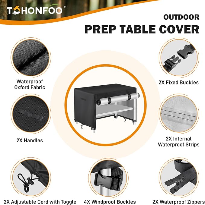 Outdoor Prep Table Cover with Split Zipper, Waterproof Patio Stainless Steel Metal BBQ Table Cover, Compatible with 42 inch Outdoor Utility Cart and Storage Cabinet, 42"L x 22"W x 35"H