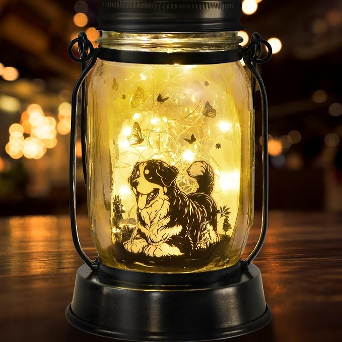 kyoryuger Bernese Mountain Dog Gifts for Women/Men Bernese Mountain Solar Lanterns Birthday Dog Lovers Lantern Pet Loss Dog Memorial Lights Solar Garden Decor Yard, Patio,Backyard,Porch Torches Light