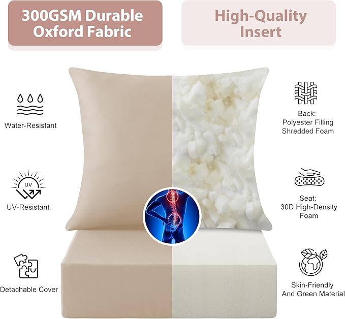 Outdoor Deep Seat Cushion Set, 24x24 Inch Water-Resistant & Fade-Resistant Outdoor Chair Cushions, Patio Furniture Cushions with Removable Cover for Patio Chair, Sofa, Beige (Set of 1)