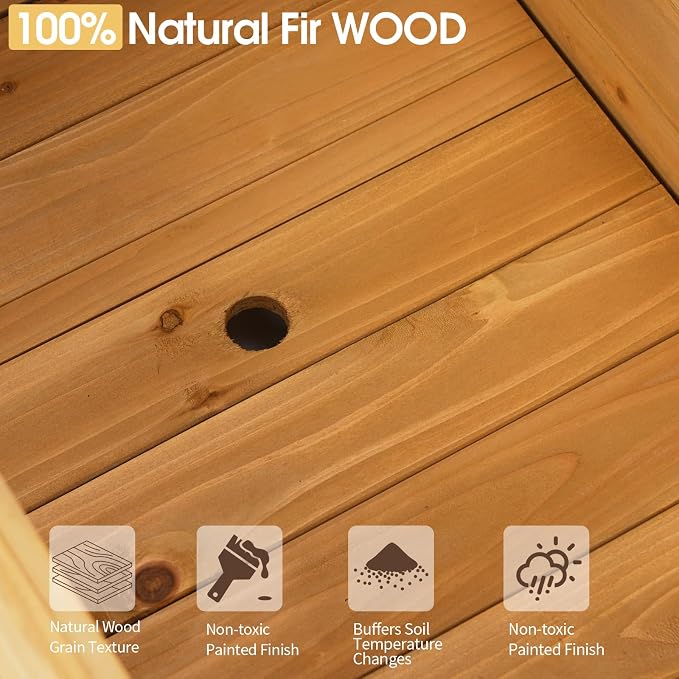 VINGLI Raised Garden Bed with Trellis & Hanging Roof, Wooden Planter Box with Drainage Holes for Outdoor Climbing Plants Vegetables Flowers, Patio Yard Balcony (Teak, Taller)