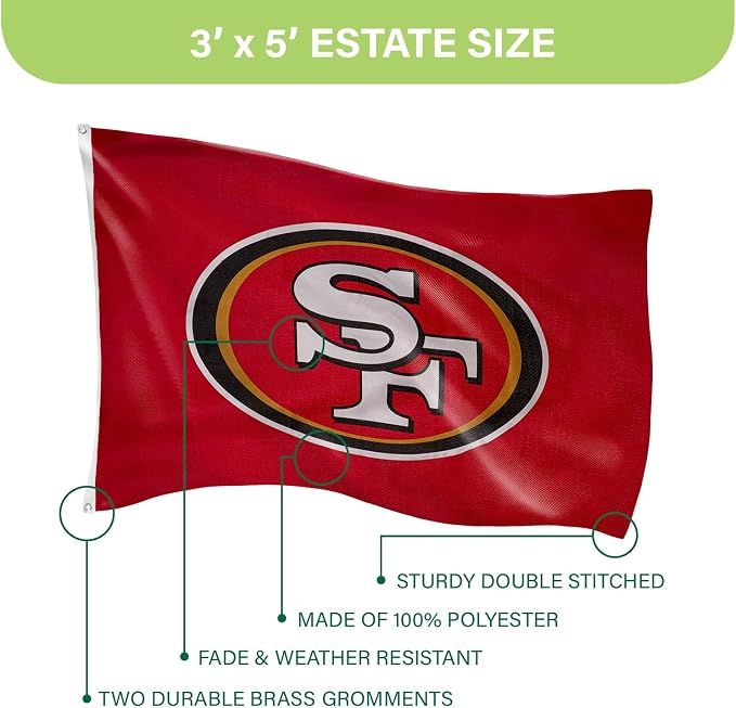 Team Sports America NFL San Francisco 49ers 3 x 5 Outdoor Durable Flag with Grommets | Heavy Duty Flag & Banner for Outdoor Garden Patio | Indoor Wall Decor | Works with Flag Poles for House