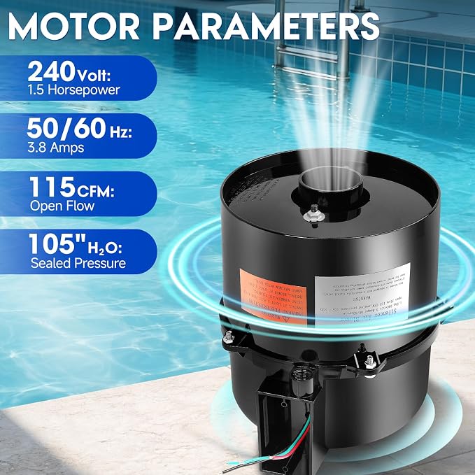 6316220F Silencer Spa Blower 1.5HP 240 Volt 3.8 Amp 2 Years Warranty | Replacement for Air Supply, Direct 2 Inch Plumbing System, Quiet & Shock-Absorbing Design, for Pool Hot Tub & Spa 8-12 jets