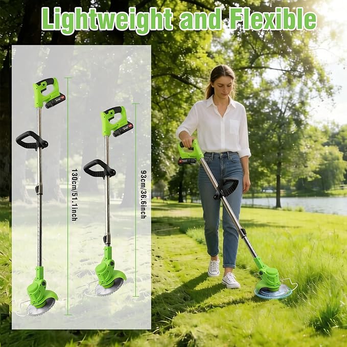 3-in-1 Cordless Weed Wacker, 24V Battery Powered Grass Trimmer Electric Brush Cutter Lawn Edger with 2 Pack 2000mAh Batteries for Garden Yard Pruning Yard