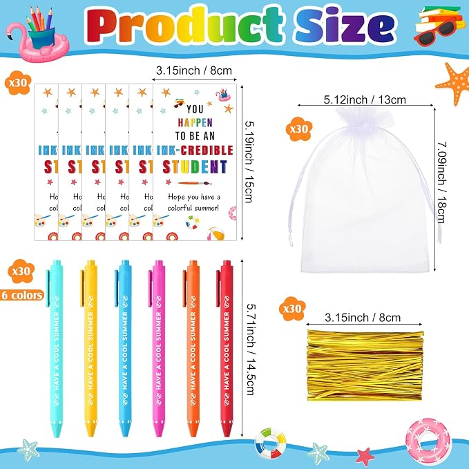 Marspark 30 Set End of Year Student Gifts Summer Graduation Gifts Bulk Colorful Ballpoint Pens and Inspirational Cards Set with Bag Twist Ties for School Graduation Party Favors Classroom Prizes
