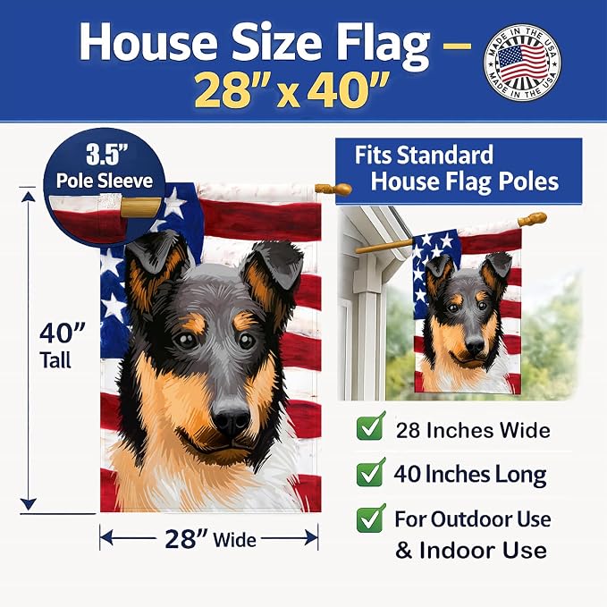 Caroline's Treasures CK6492CHF Collie Rough Dog American Flag House Flag Large Porch Sleeve Pole Decorative Outside Yard Banner Artwork Wall Hanging, Polyester, House Size, Multicolor