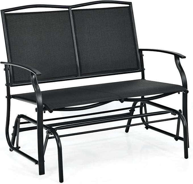Giantex Patio Glider Benches for Outside, Swing Glider Chair with Steel Frame, 400 LBS Capacity, Patio Swing Rocker, 2-Person Loveseat for Backyard, Poolside, Lawn, Balcony, Porch Glider Bench(Black)
