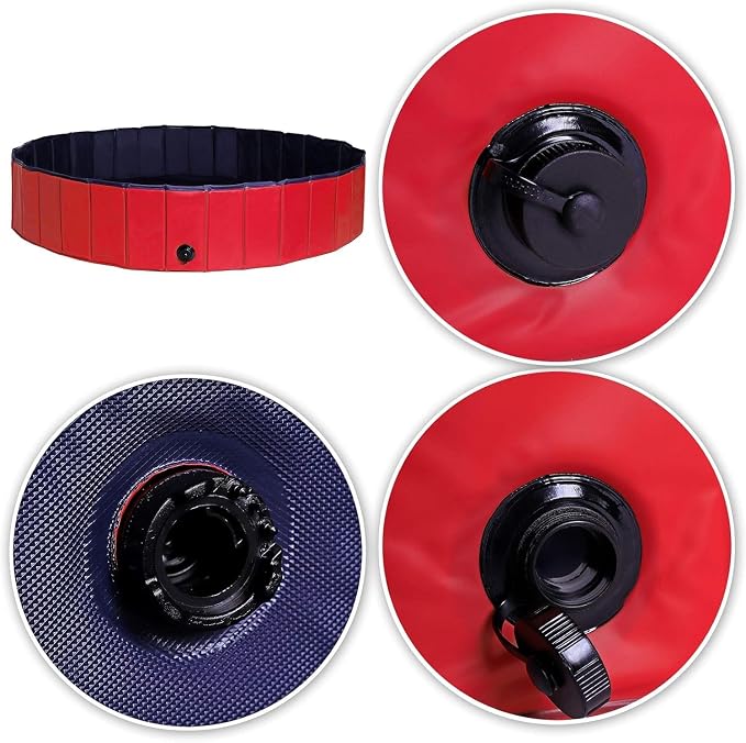 lionto Foldable Dog Pool Made of Scratch-Resistant PVC Material, Ø 62,9 in, Height 11,8 in, Anti-Slip Coating & Drain Plug for Quick Emptying, no Pump Required, Robust Children's Pool, Blue/red