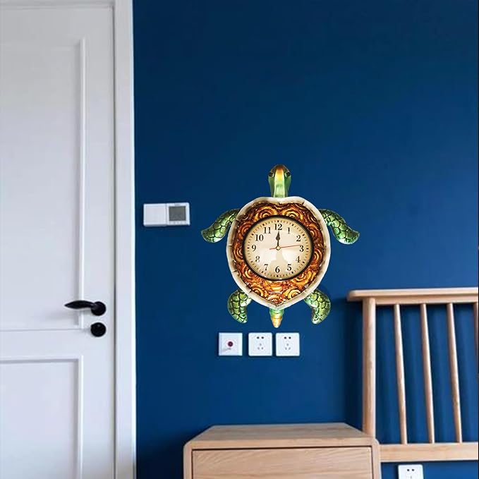 TXYS Turtles Wall Clock Turtle Decor for Kitchen Teal Wall Clock Weird Clocks at Home Bathroom, Office