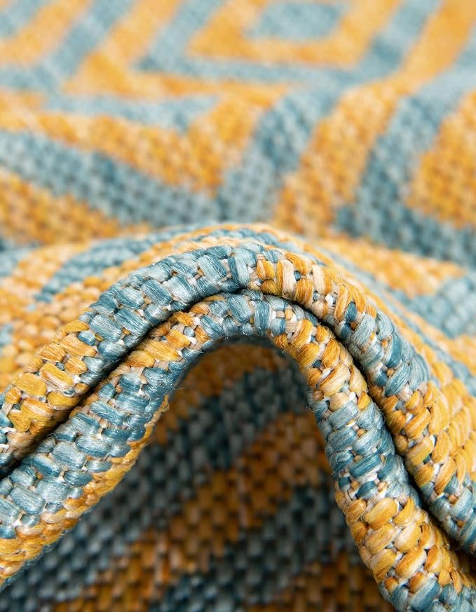 Unique Loom Jill Zarin Jill Zarin Outdoor Collection Area Rug - Costa Rica (7' 10" Square, Yellow and Aqua/Light Blue)