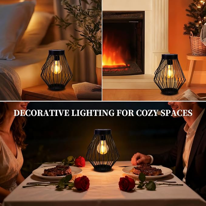 Solar Lanterns Outdoor Waterproof, 2 Pack Metal Decorative Hanging Lantern Lights with Warm White LED Bulb, Solar Powered Patio, Yard & Garden Decor, Ideal for Housewarming & Christmas Gifts