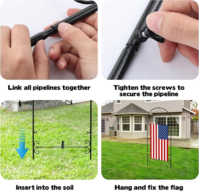 2 Pack Metal Garden Flag Holder Stand Scroll American Stand Yard Flag Pole Stake Fits Max 14 x 25 Inch for Outside House Garden Yard Lawn Patio Balcony Decor, No Flags Included