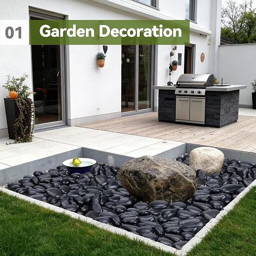 Pulovin 20 lbs Black Stones for Plants Indoor, 3-4 Inch Decorative River Rocks for Plants, Flower Pots, Vase, Polished Garden Stones for Outdoor Landscaping, Walkways, Yard