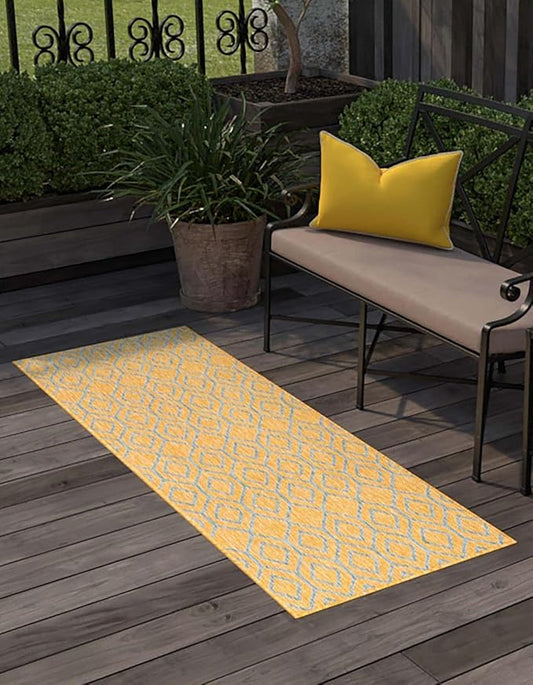 Jill Zarin Outdoor Collection Area Rug - Turks and Caicos (2' x 8' Runner Yellow and Aqua/Light Blue)