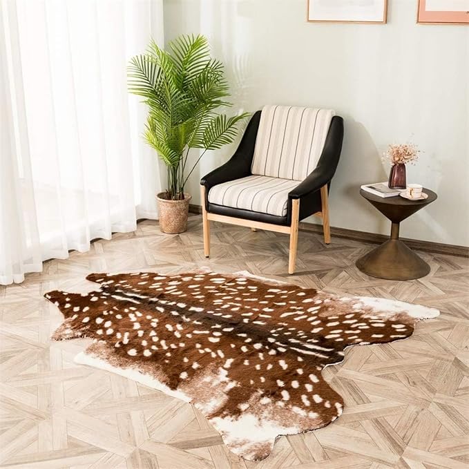 Asuprui Deer Rug, 3x3.6 Feet Sika Deer Hide Carpet,Antelope Rug,Fawn Mats
