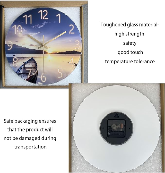 16 Inch Round Sunset Battery Powered Wall Clock | Large Modern Coastal Wall Clocks for Living Room Bedroom Office Kitchen Decor Analog Silent Wall Clock Non Ticking